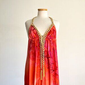 NWT Kasia de Gelaque Roberto Cavalli Limited Edition Silk Halter Gown Maxi Dress